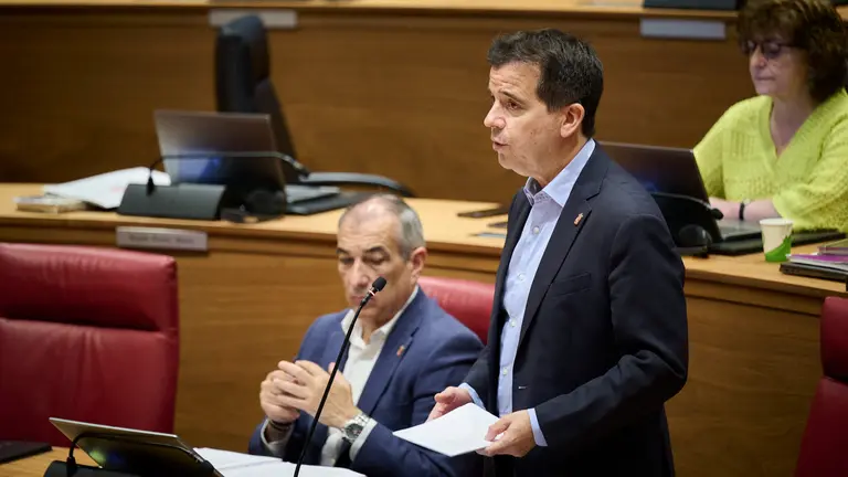 El consejero de Industria Mikel Irujo durante el pleno del Parlamento. PABLO LASAOSA