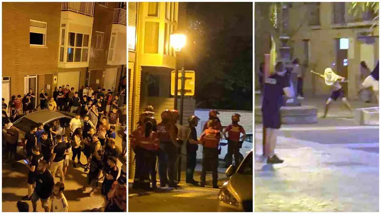 Fotogramas de los videos cpatados en MArcilla en los incidentes entre los menas y vecinos del pueblo hartos de sus robos y agresiones.