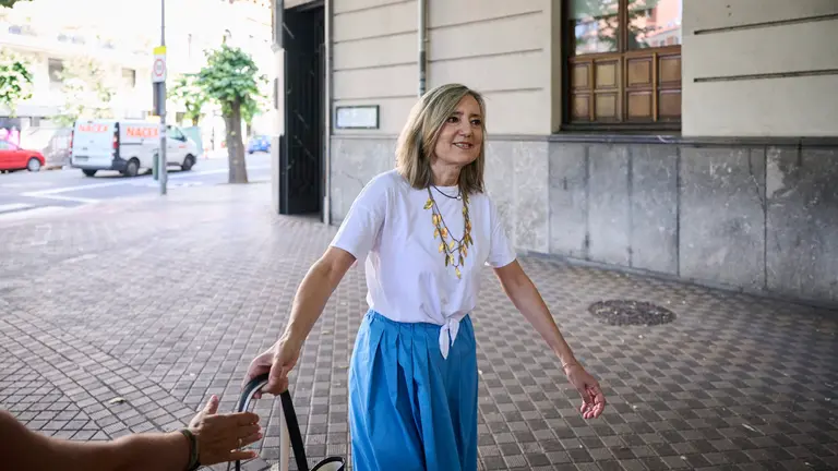 Cristina Ibarrola, presidenta de UPN, interviene ante los medios tras conocerse nuevas revelaciones de la trama de corrupci&oacute;n de Santos Cerd&aacute;n y el Gobierno de Mar&iacute;a Chivite. PABLO LASAOSA