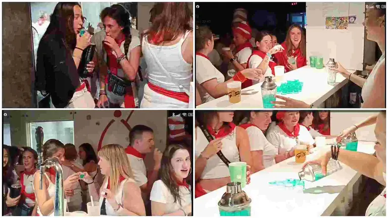 La pe&ntilde;a Oberena invita en San Ferm&iacute;n a un chupito a todos los que est&eacute;n en su local cuando suena su himno. NAVARRA.COM