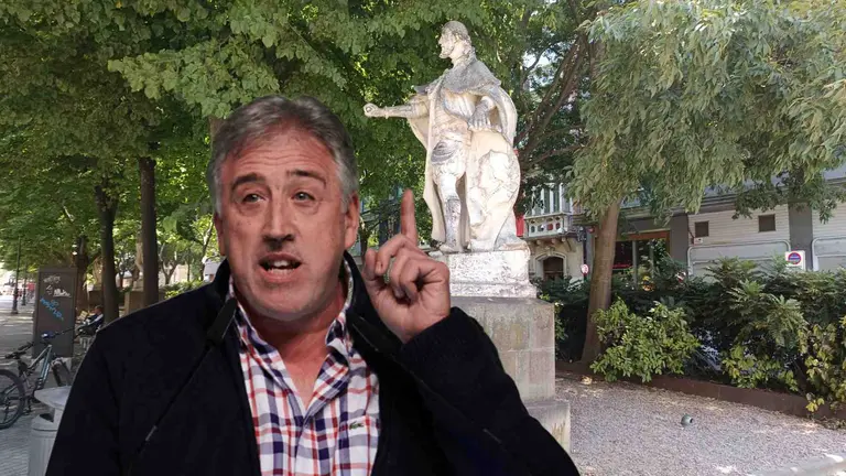 Fotomontaje de Joseba Asirón sobre una foto de las estatuas de los reyes de Navarra del Paseo Sarasate.