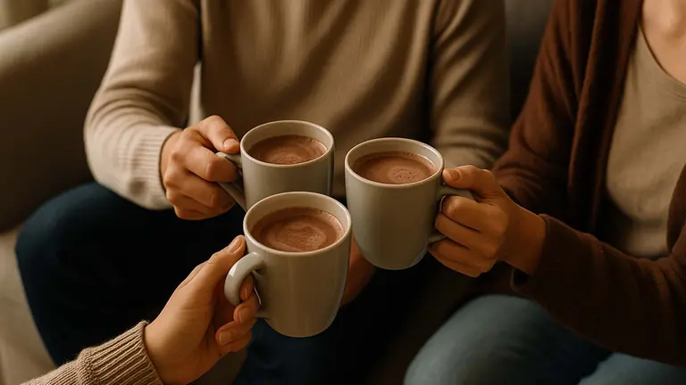 Varias personas comparten una taza de chocolate caliente. ARCHIVO