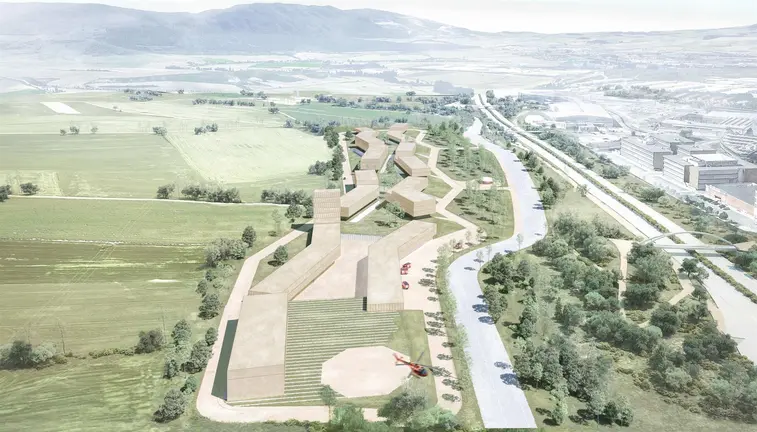 Recreación digital de cómo va a ser el nuevo  Centro de Seguridad y Emergencias de Navarra. GOBIERNO DE NAVARRA