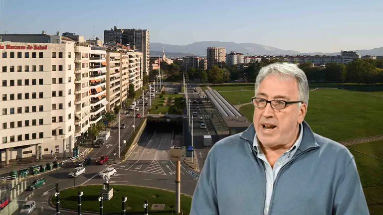 Fotomontaje de Asirón sobre una foto la estación de autobuses de Pamplona.
