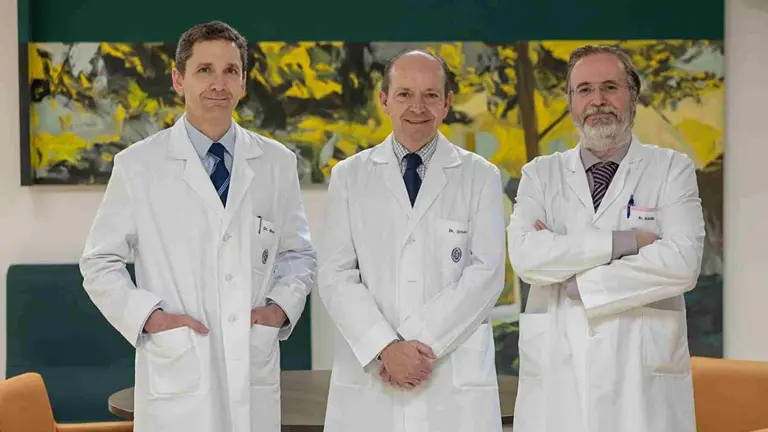 El Dr. Patricio Molero, psiquiatra de la Cl&iacute;nica Universidad de Navarra, el Dr. Felipe Ortu&ntilde;o, codirector del Departamento de Psiquiatr&iacute;a, y el Dr. Manuel Alegre, director del Servicio de Neurofisiolog&iacute;a. CL&Iacute;NICA UNIVERSIDAD DE NAVARRA