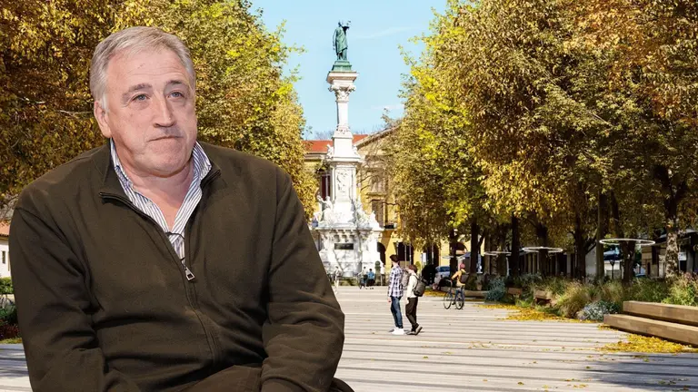 Fotomontaje con una imagen del alcalde de Pamplona, Joseba Asir&oacute;n, sobre una recreaci&oacute;n de c&oacute;mo quedar&aacute; el paseo de Sarasate tras la reforma. NAVARRA.COM