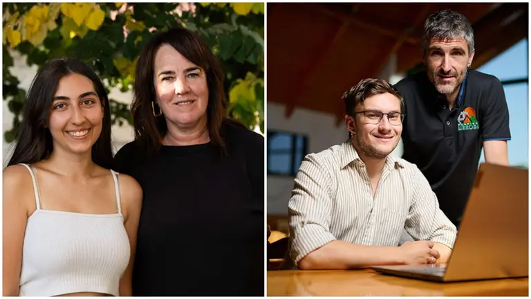 Daria Pagliasso, junto a su tutora de pr&aacute;cticas, Ainhoa Azn&aacute;rez (dcha.), en Badost&aacute;in y Jo&atilde;o Cunha, en el camping de Urrobi (Espinal), junto a su tutor de pr&aacute;cticas, Joseba Mart&iacute;nez. UNIVERSIDAD P&Uacute;BLICA DE NAVARRA