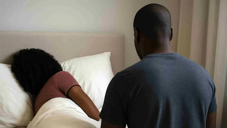 Imagen generado por Inteligencia Artificial de un hombre a punto de atacar a una mujer mientras duerme.