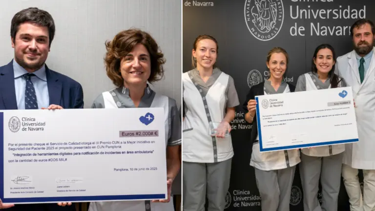 Mikel Equisoain y Us&uacute;a Montes, Ana Bel&eacute;n Mart&iacute;nez, Ana Bajo, Blanca Calder&oacute;n y el Dr. Diego Mart&iacute;nez Urbistondo. CL&Iacute;NICA UNIVERSIDAD DE NAVARRA