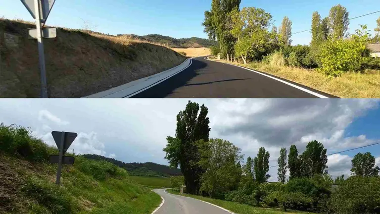 Imagen de la carretera ya acondicionada y su estado anterior. GOBIERNO DE NAVARRA