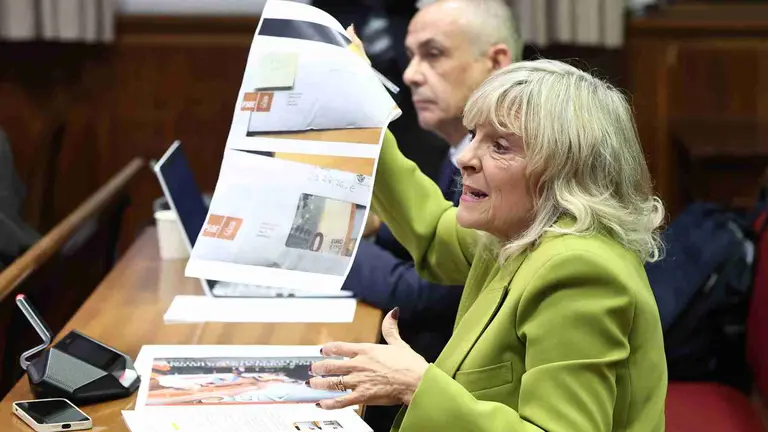 La senadora de UPN Mar&iacute;&shy;a Caballero durante la Comis&oacute;n de Investigaci&oacute;n sobre el 'caso Koldo', en el Senado. Eduardo Parra / Europa Press