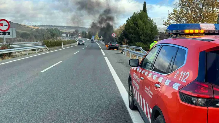 El coche ha salido ardiendo en plena autov&iacute;a A-12. POLIC&Iacute;A FORAL