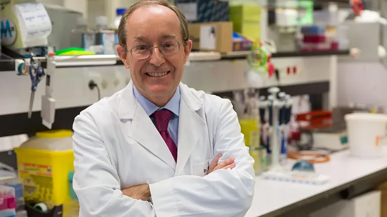 El Dr. Luis Montuenga, en el laboratorio del grupo Lungsearch, dedicado a la investigación del cáncer del pulmón en el Cima Universidad de Navarra. CEDIDA