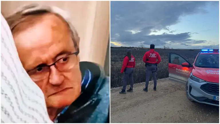 Fotomontaje con una imagen del fallecido y otra de agentes de la Polic&iacute;a Foral en el paraje en el que ha aparecido el cuerpo. NAVARRA.COM