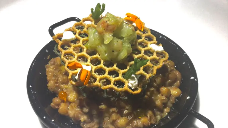 Imagen de la tapa de risoto de lentejas que ha presentado Sonia Zaratiegui. CEDIDA