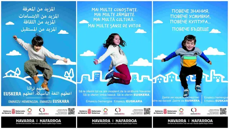 Campa&ntilde;a en favor del euskera en Navarra en &aacute;rabe, b&uacute;lgaro y rumano. GOBIERNO DE NAVARRA