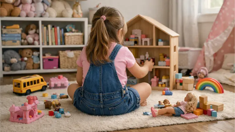 Imagen generada con Inteligencia Artificial de una ni&ntilde;a jugando en su cuarto. CHAT GPT