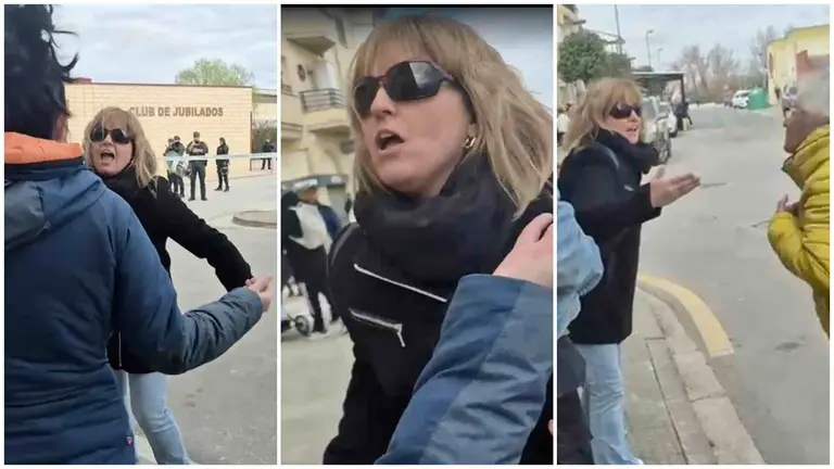 La hermana del alcalde socialista de Caparroso, Alicia Alcuaz, en tres fotogramas del v&iacute;deo de la discusi&oacute;n.