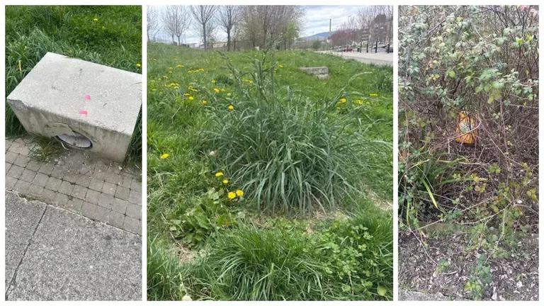 Fotomontaje con im&aacute;genes del mal estado en el que se encuentra el parque de Las Pioneras de Lezkairu. NAVARRA.COM