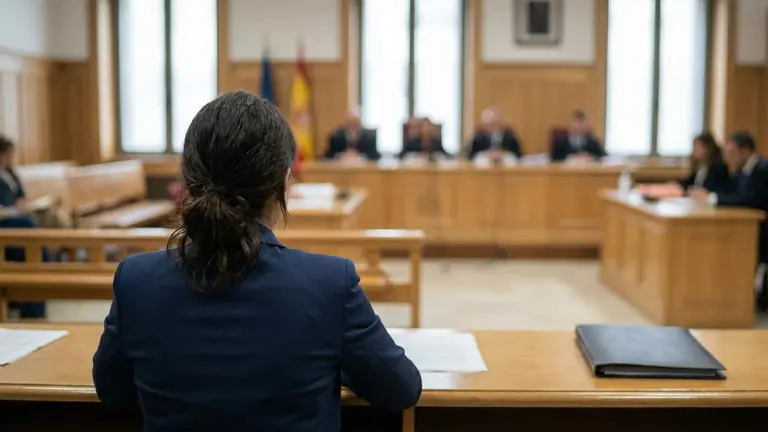 Una mujer sentada en una sala de vistas como acusada en una imagen de archivo.