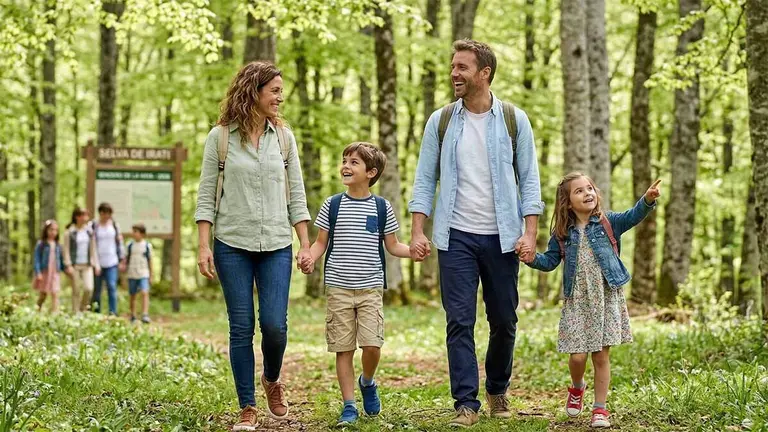Una familia pasea por la naturaleza en Navarra en una imagen de archivo.