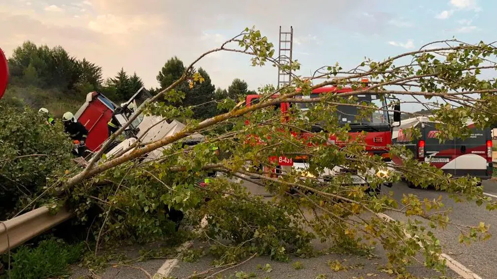 [GALERÍA] Un accidente atroz en Pueyo: la cabina del camión destrozada dificulta el rescate del cuerpo de uno de los pasajeros