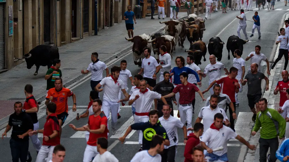 [GALERÍA] Pisoteado por la manada: los toros de Aguadulce arrasan en el segundo veloz encierro de Tafalla