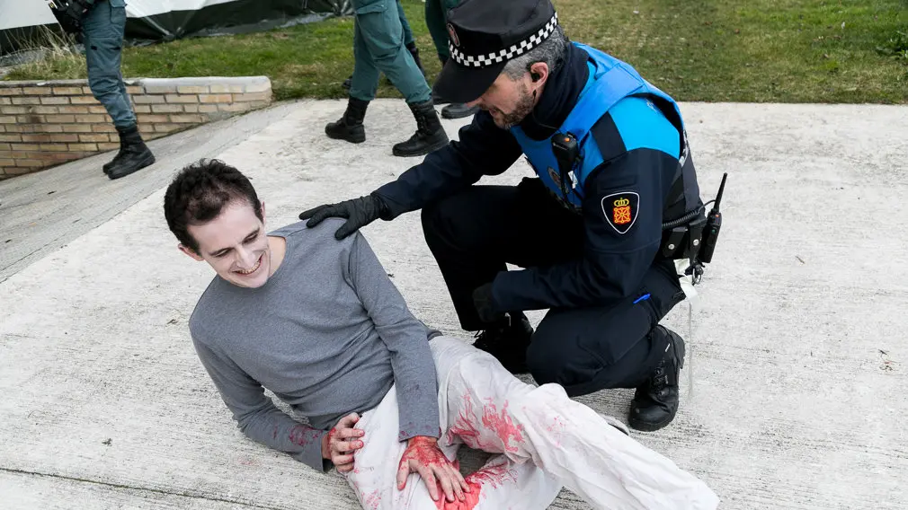 Así se actuaría en Pamplona ante un accidente de tren: las imágenes del simulacro en la Universidad de Navarra