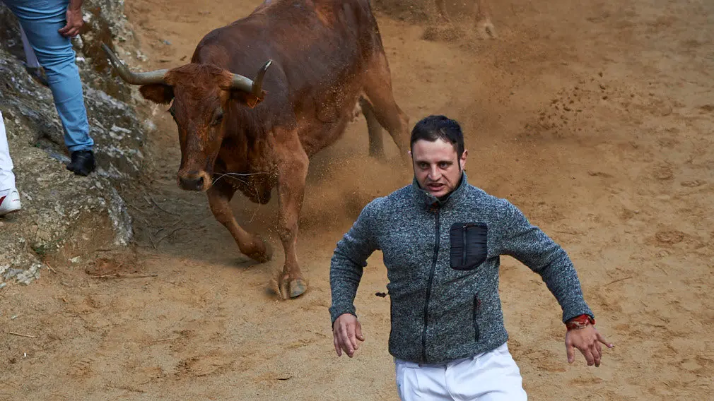 La emoción del Pilón en imágenes: así han sido las atropelladas carreras del primer encierro de 2019 en Falces