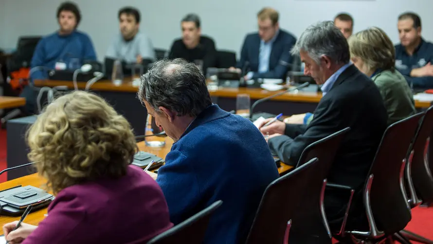 Una representación del Comité de Empresa de TRW informa de la situación de su conflicto laboral a la Comisión de Desarrollo Económico en el Parlamento de Navarra. IÑIGO ALZU (5)