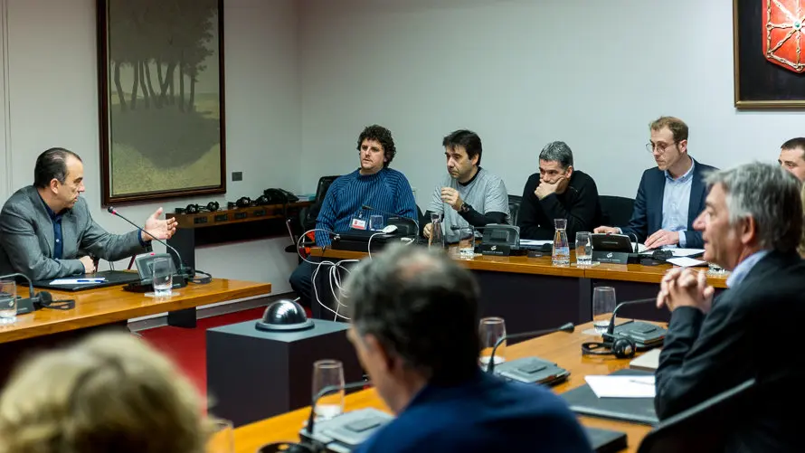 Una representación del Comité de Empresa de TRW informa de la situación de su conflicto laboral a la Comisión de Desarrollo Económico en el Parlamento de Navarra. IÑIGO ALZU (16)