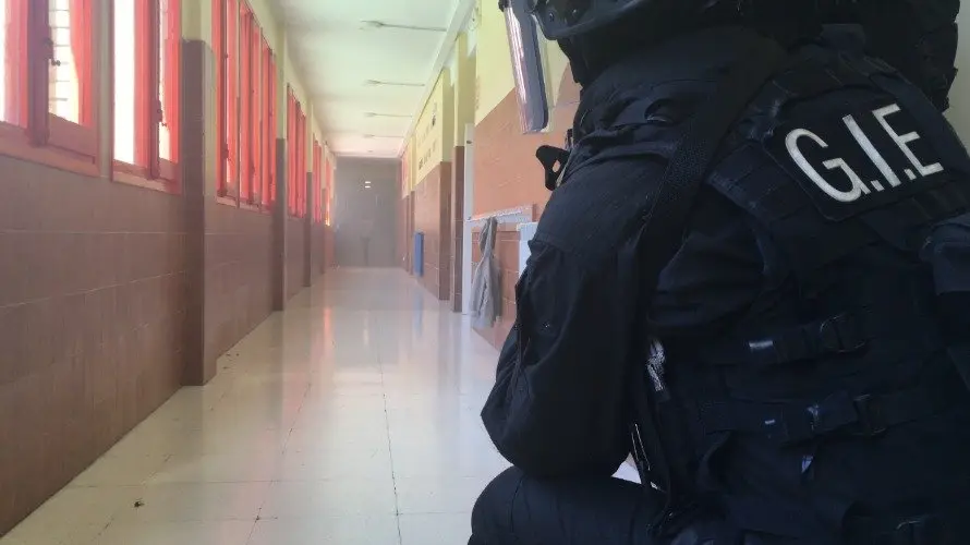 Grupo de Intervenciones Especiales entrando en el colegio e Beriáin. NR