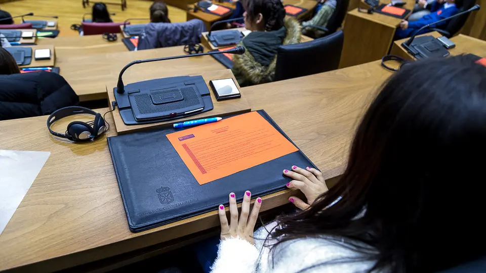 El Parlamento de Navarra celebra una sesión con 73 escolares, organizada por Aldeas Infantiles (68). IÑIGO ALZUGARAY