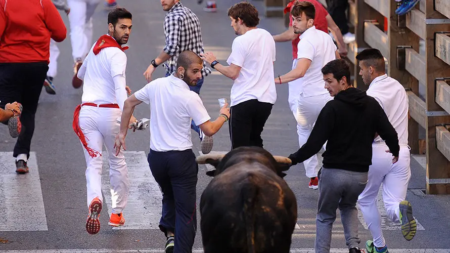 Tercer enccierro de las fiestas de Tudela con la ganaderia navarra de Ana Corera de Larraga. MIGUEL OSÉS (20)
