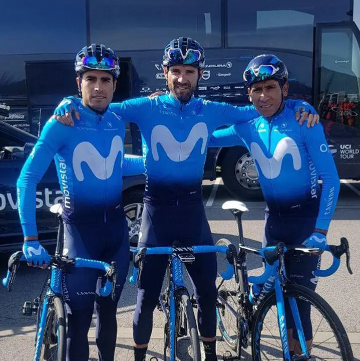 Los tres líderes del Movistar Team, Mikel Landa, Alejandro Valverde y Nairo Quintana. MOVISTAR TEAM