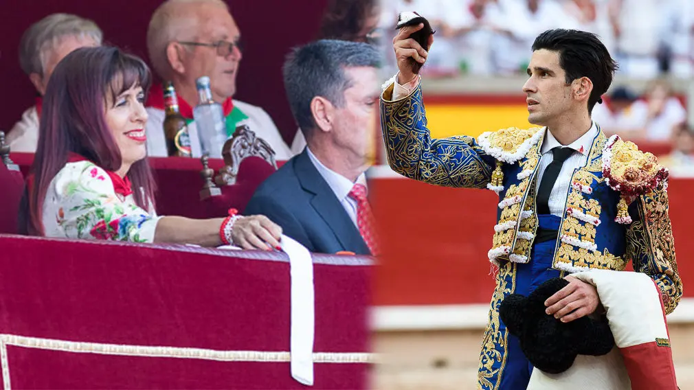 La concejala socialista Maite Esporrín, presidenta de la cuarta corrida de la Feria del Toro, concede una oreja a López Simón mientras la plaza reclama las dos NAVARRACOM