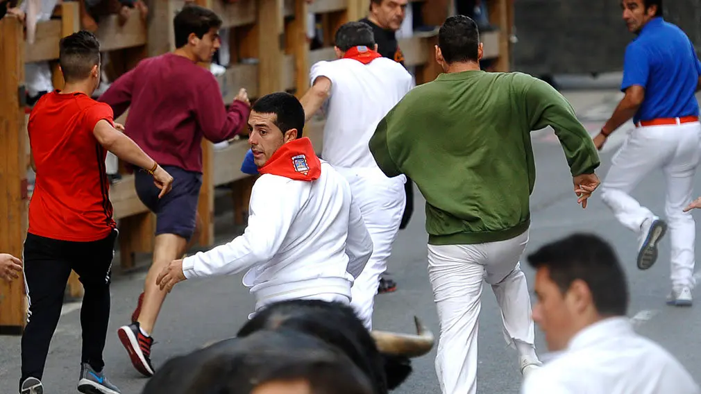 Primer encierro de las fiestas de Peralta de 2018 con novillos de la ganadería de Aldeanueva. MIGUEL OSÉS (7)