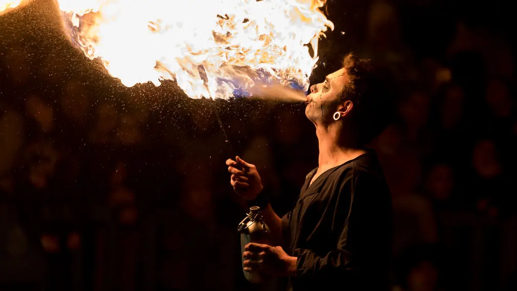 X Festival Callejero Reyes Magos con exhibición hípica, abanderados acrobáticos y magos del fuego celebrado en la Plaza del Castillo de Pamplona (23). IÑIGO ALZUGARAY