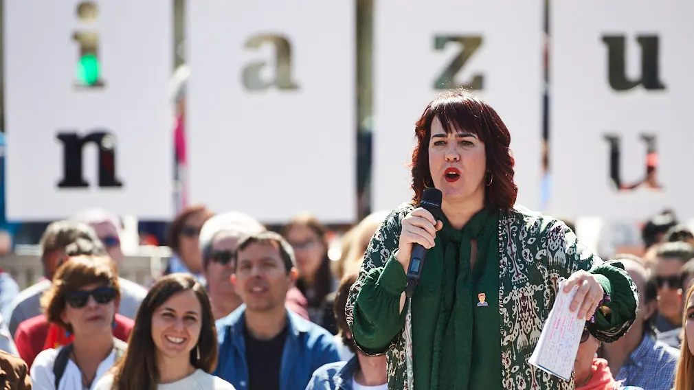 El secretario general de Podemos, Pablo Iglesias, interviene en un acto con la militancia del partido. MIGUEL OSÉS 2