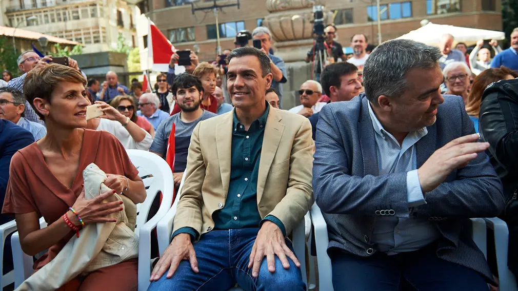Visita del presidente Pedro Sanchez a los socialistas navarros para apoyar a las candidatas a la presidencia de Navarra, María Chivite y a la alcaldía de Pamplona, Maite Esporrín. MIGUEL OSÉS