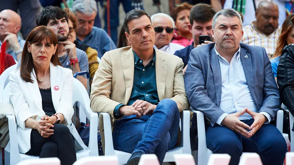 Visita del presidente Pedro Sanchez a los socialistas navarros para apoyar a las candidatas a la presidencia de Navarra, María Chivite y a la alcaldía de Pamplona, Maite Esporrín. MIGUEL OSÉS