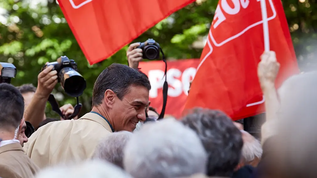 El presidente del Gobierno y secretario general del PSOE, Pedro Sánchez, en un acto electoral en Pamplona (05). IÑIGO ALZUGARAY