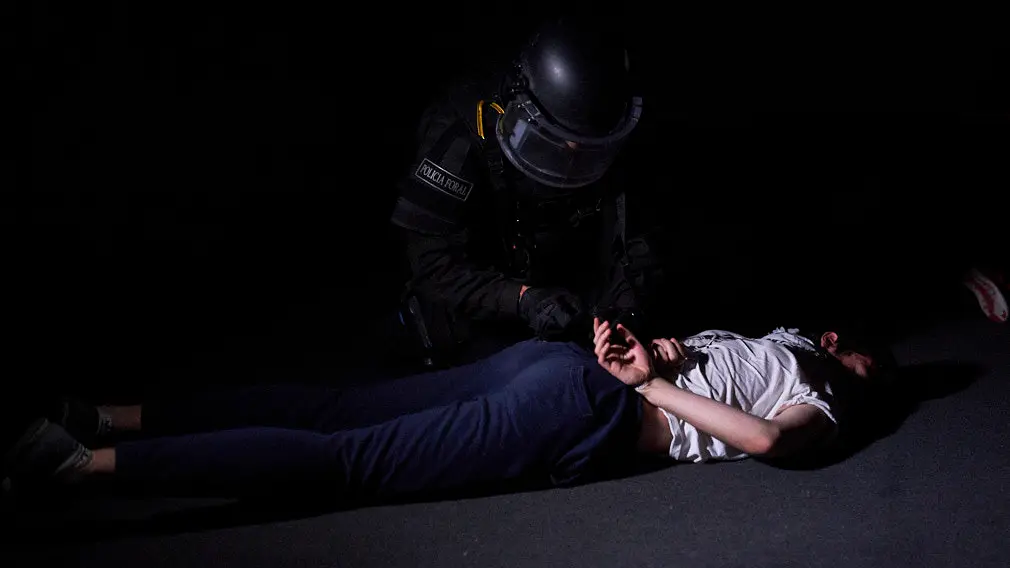 Simulacro de atenci..n sanitaria de urgencia tras un asalto terrorista en la Biblioteca de Navarra, con miembros de Policia Municipal, Policia Foral y Guardia Civil. MIGUEL OS..S