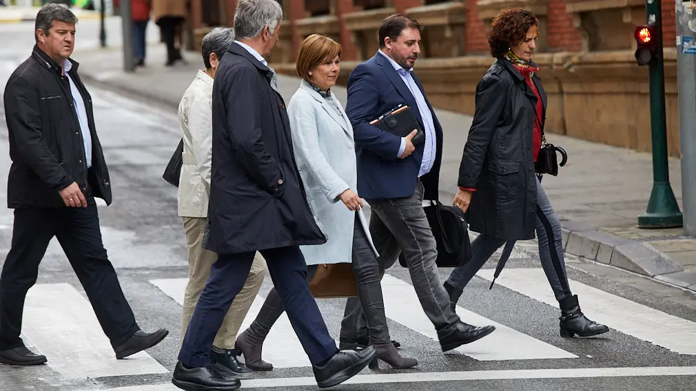Reunión entre María Chivite (PSN) y Uxue Barkos (Geroa Bai) en el marco de la ronda de contactos que inicia la candidata socialista a la Presidencia del Gobierno de Navarra. IÑIGO ALZUGARAY