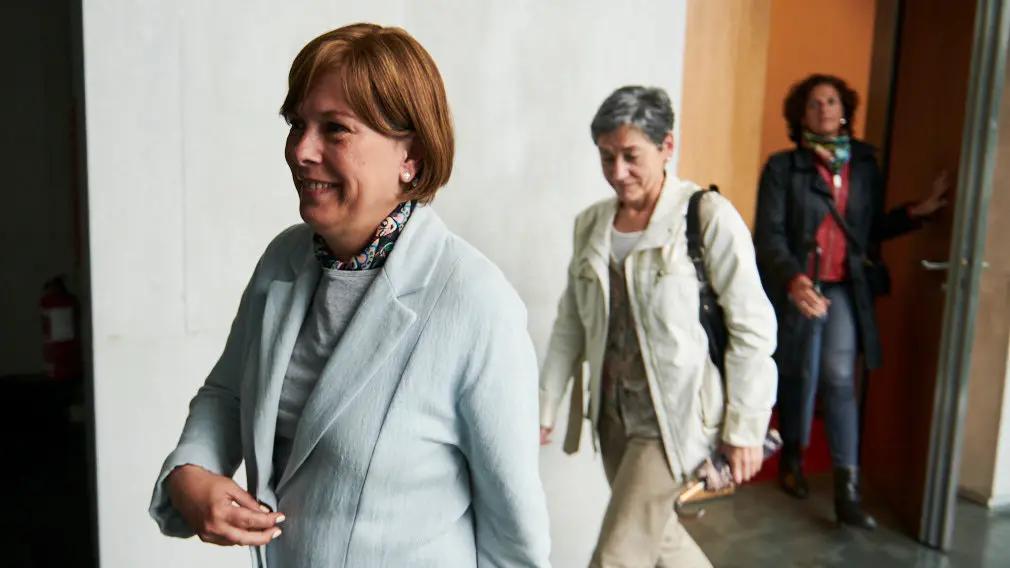 Primera reunión entre los equipos de Geroa Bai y PSN, con sus líderes Uxue Barkos y María Chivite a la cabeza, para tratar de conformar acuerdos programáticos de cara a un nuevo Gobierno de Navarra. PABLO LASAOSA