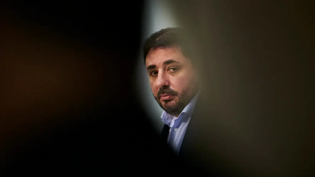 Primera reunión entre los equipos de Geroa Bai y PSN, con sus líderes Uxue Barkos y María Chivite a la cabeza, para tratar de conformar acuerdos programáticos de cara a un nuevo Gobierno de Navarra. PABLO LASAOSA