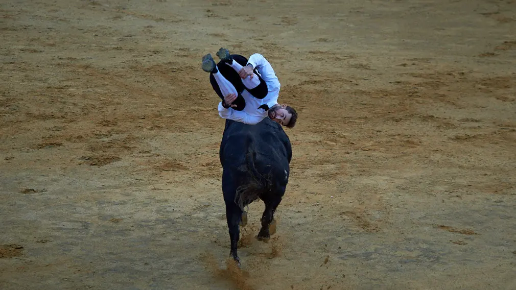 Tarde de recortes de toros en la ciudad de Tudela con grandes medidas de seguridad ante la Covid-19. MIGUEL OSÉS