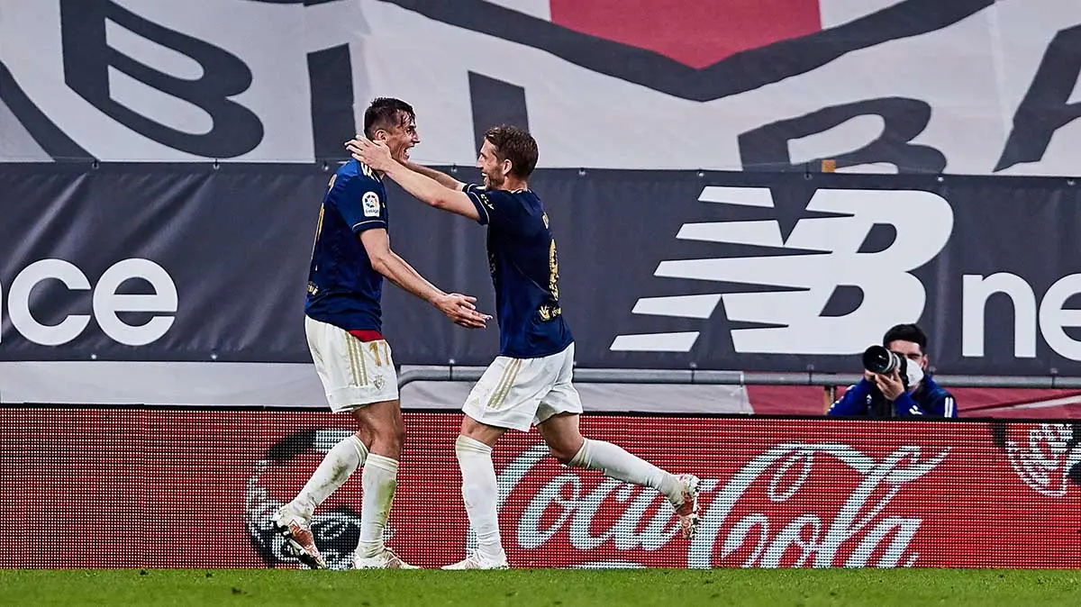 Budimir y Brasanac celebran un gol de Osasuna en Bilbao.
AFP7 / Europa Press
8/5/2021 ONLY FOR USE IN SPAIN