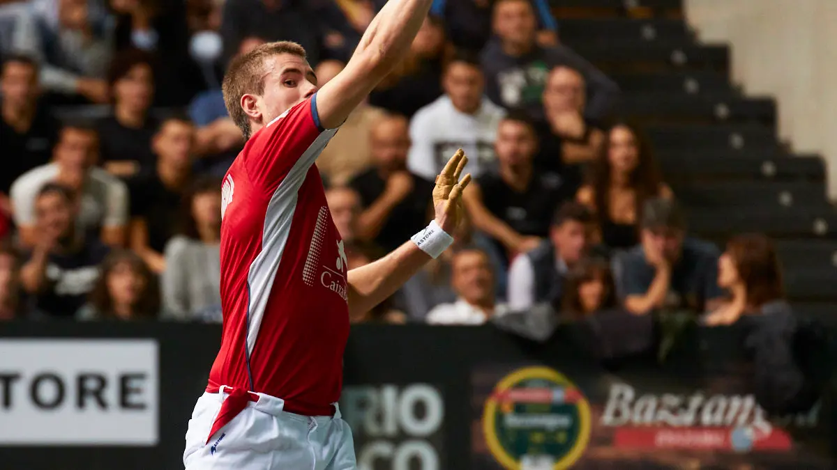 Partido de pelota de la semifinal del Masters Caixabank de parejas entre Ezkurdia-Mariezkurrena II y Jaka-Zabaleta celebrado en el Navarra Arena de Pamplona. IÑIGO ALZUGARAY