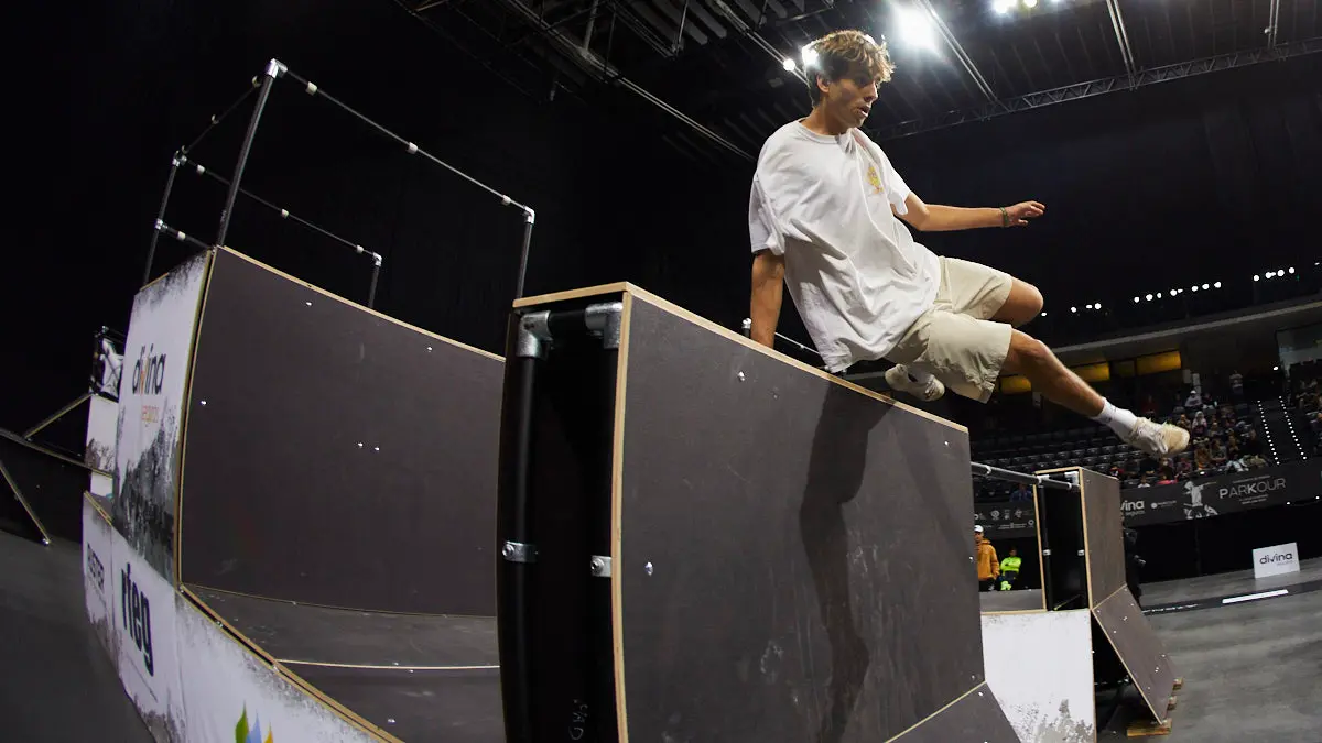 Campeonato de España de Parkour, celebrado en el pabellón Navarra Arena de Pamplona. IÑIGO ALZUGARAY